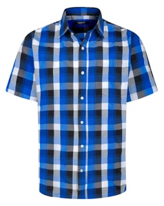 Bigdude Cut Away Collar Checked Short Sleeve Poplin Shirt Deep Blue